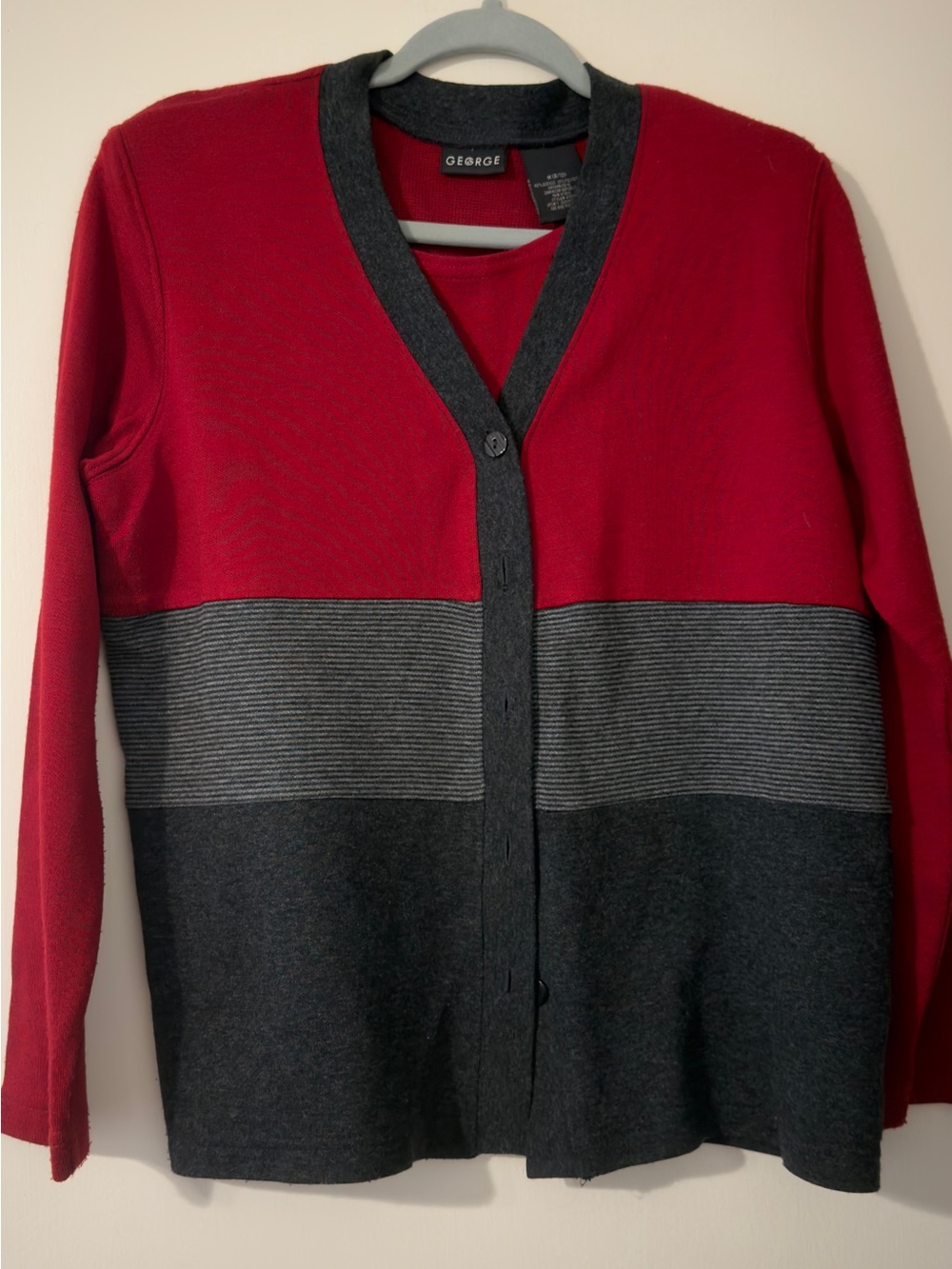 George Two-Tone Red and Charcoal Striped Panel Cardigan